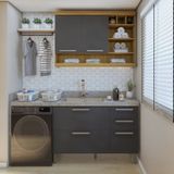 Lavanderia Modulada Com Balcão E Armário Aéreo Com Nicho 100% Mdf Burguesa Amadeirado Freijó/grafite