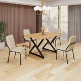 Conjunto Sala De Jantar Mesa 120x90cm Base Império Tampo Mdf Malibu Creme / Preto