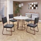 Conjunto Sala De Jantar Mesa Redonda 100cm Base Omega Tampo Mdf Laca Com Vidro Napoli Preto / Marrom