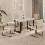 Conjunto Sala De Jantar Mesa 120x90cm Base Lunna Tampo Mdf Laca Com Vidro Napoli Creme/preto