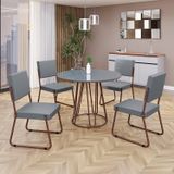Conjunto Sala De Jantar Mesa Redonda 100cm Base Omega Tampo Mdf Laca Com Vidro Napoli Grafite / Marrom