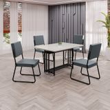 Conjunto Sala De Jantar Mesa 120x90cm Base Pérola Tampo Mdf Laca Com Vidro Napoli Grafite / Preto