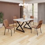 Conjunto Sala De Jantar Mesa 120x90cm Base Império Tampo Mdf Laca Com Vidro Malibu Marrom / Preto