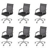 Kit 6 Cadeiras Escritorio Diretor Tela Mesh Roma 3312 Preto