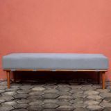 Banco Decorativo Recamier Lounge Para Sala E Quarto Em Linho Cinza Claro