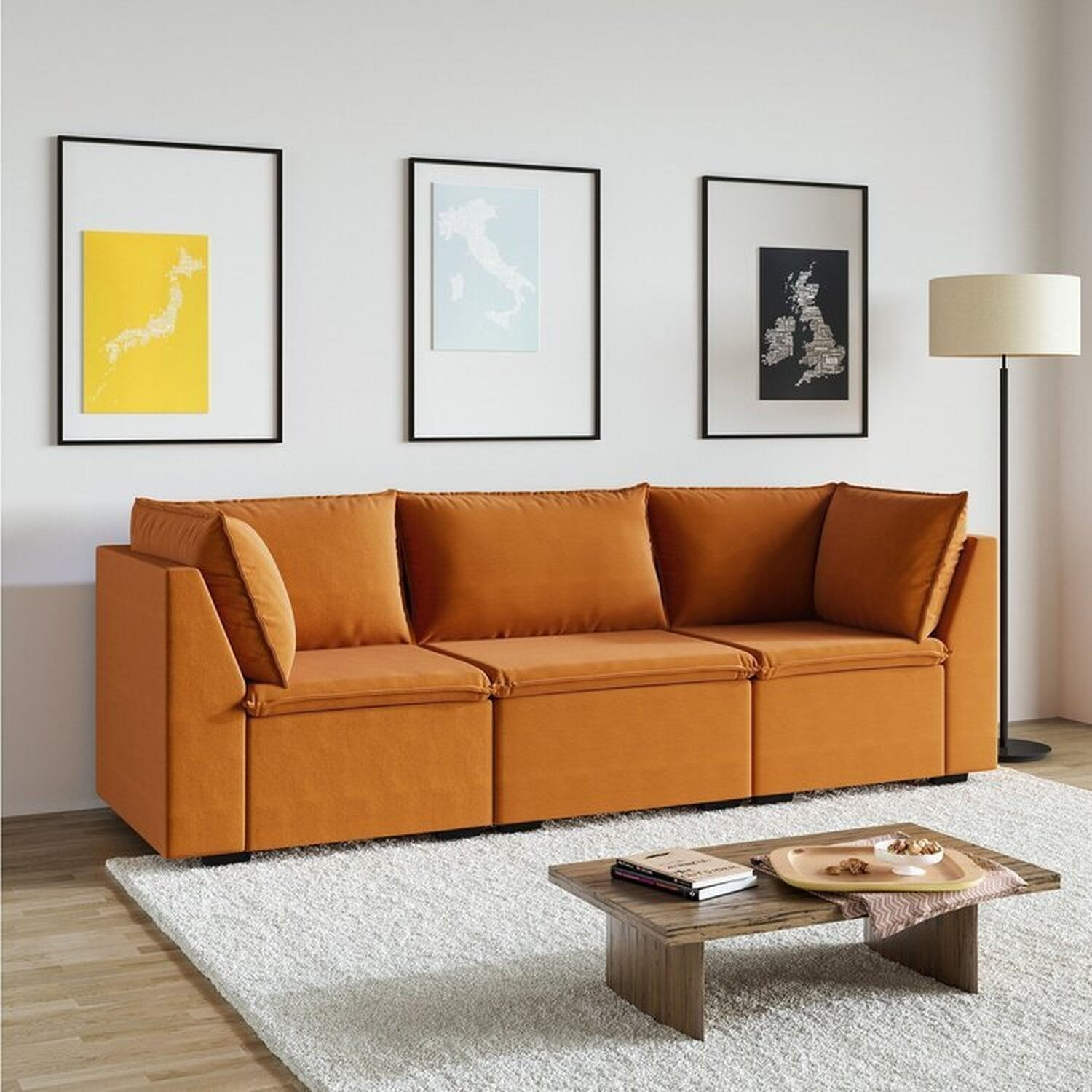 Sofá Modular 2 Módulos Canto 1 Módulo Central Zen Cabecasa Madeiramadeira Mostarda