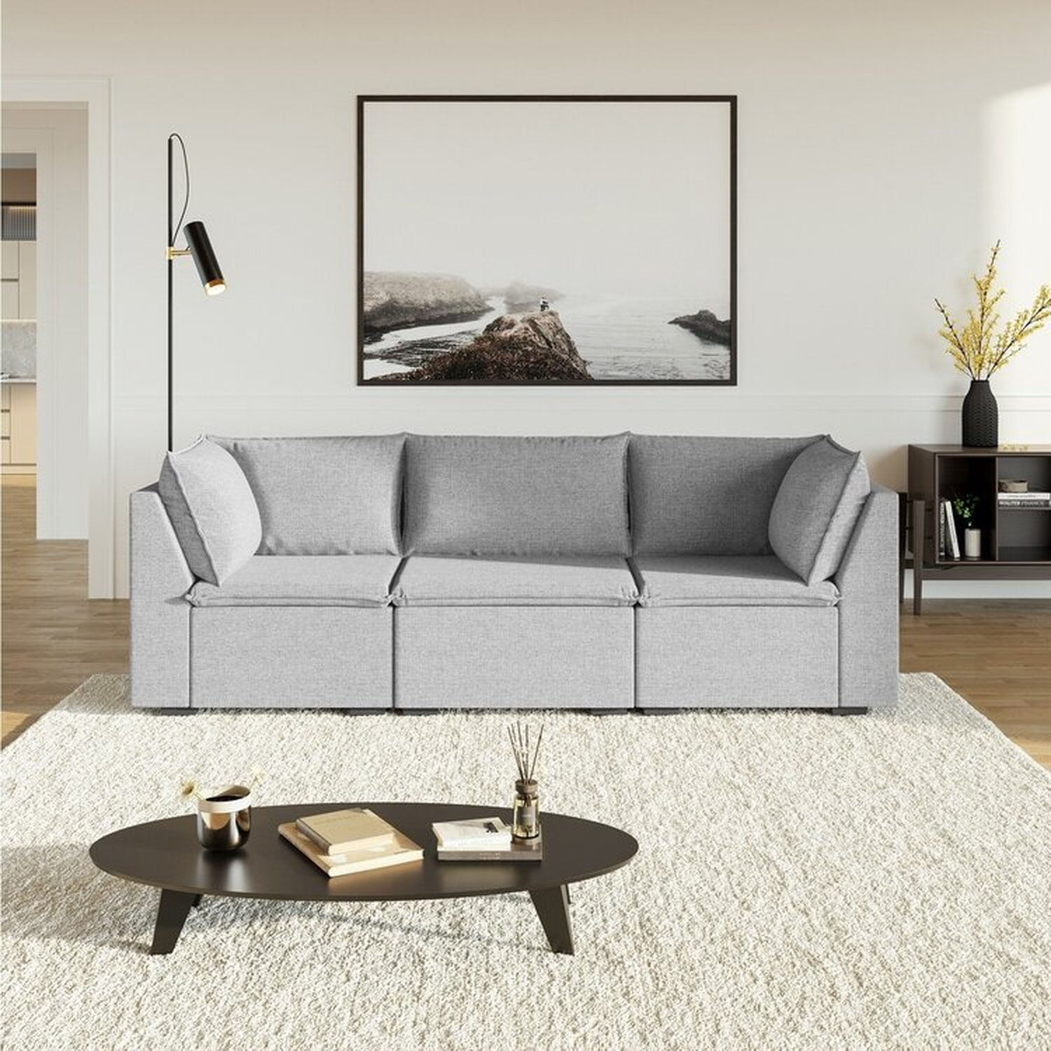 Sofá Modular 2 Módulos Canto 1 Módulo Central Zen Cabecasa Madeiramadeira Cinza