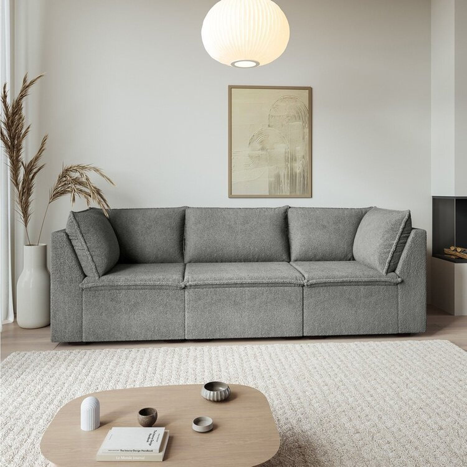 Sofá Modular 2 Módulos Canto 1 Módulo Central Zen Cabecasa Madeiramadeira Cinza