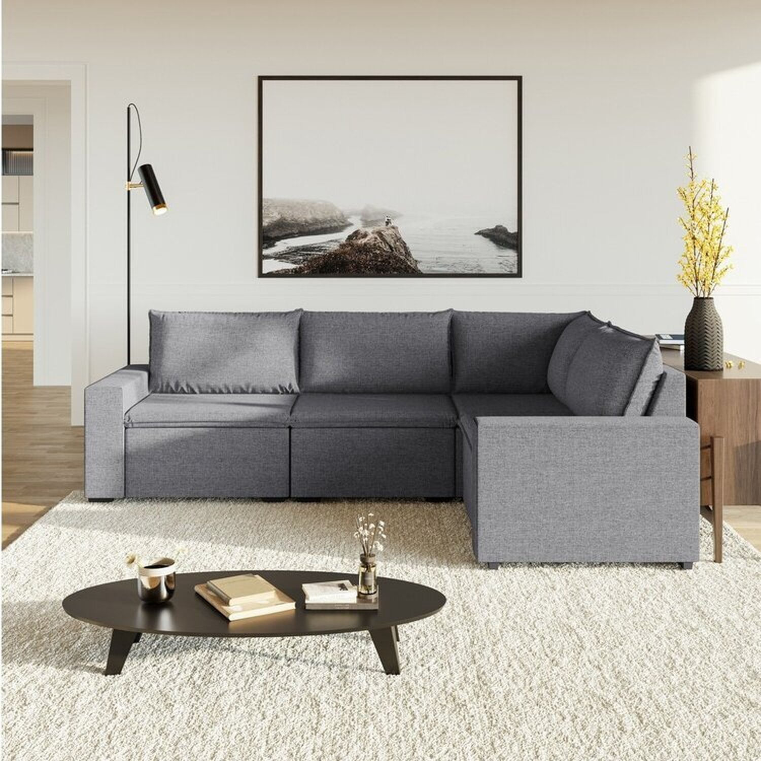 Sofá Modular De Canto 4 Módulos Zen Cabecasa Madeiramadeira Grafite