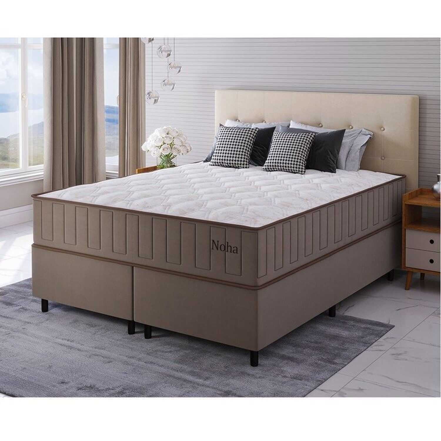 Conjunto Colchão Mola Ensacada E Base Box Queen 67x158x198cm Noha Yescasa Pérola