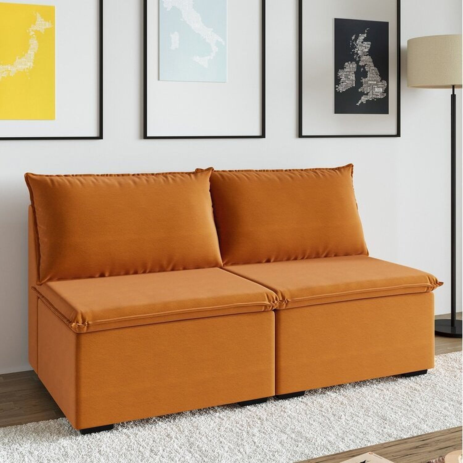 Sofá Modular 2 Módulos Centrais Zen Cabecasa Madeiramadeira Mostarda