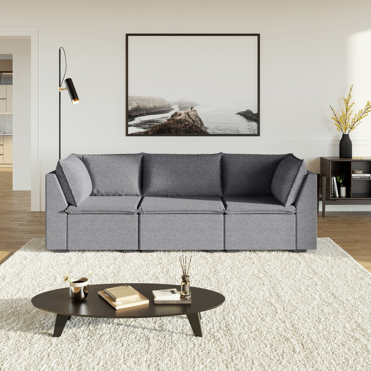 Sofá Modular 2 Módulos Canto 1 Módulo Central Zen Cabecasa Madeiramadeira Grafite