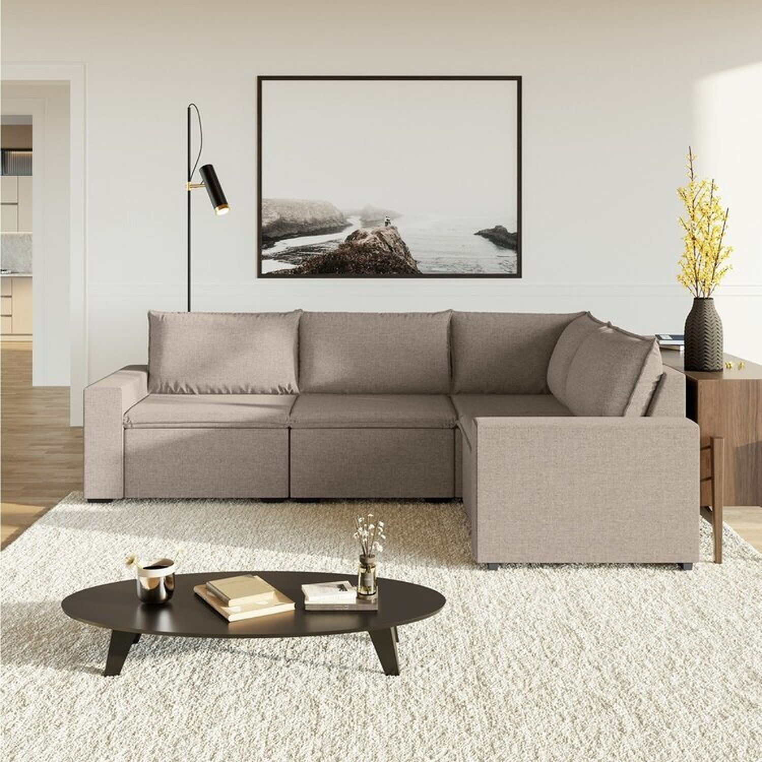 Sofá Modular De Canto 4 Módulos Zen Cabecasa Madeiramadeira Marrom