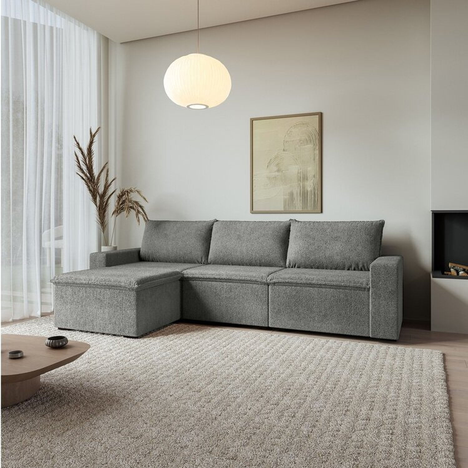 Sofá Modular 1 Módulo Direito 1 Módulo Central 1 Módulo Esquerdo 1 Puff Zen Cabecasa Madeiramadeira Cinza