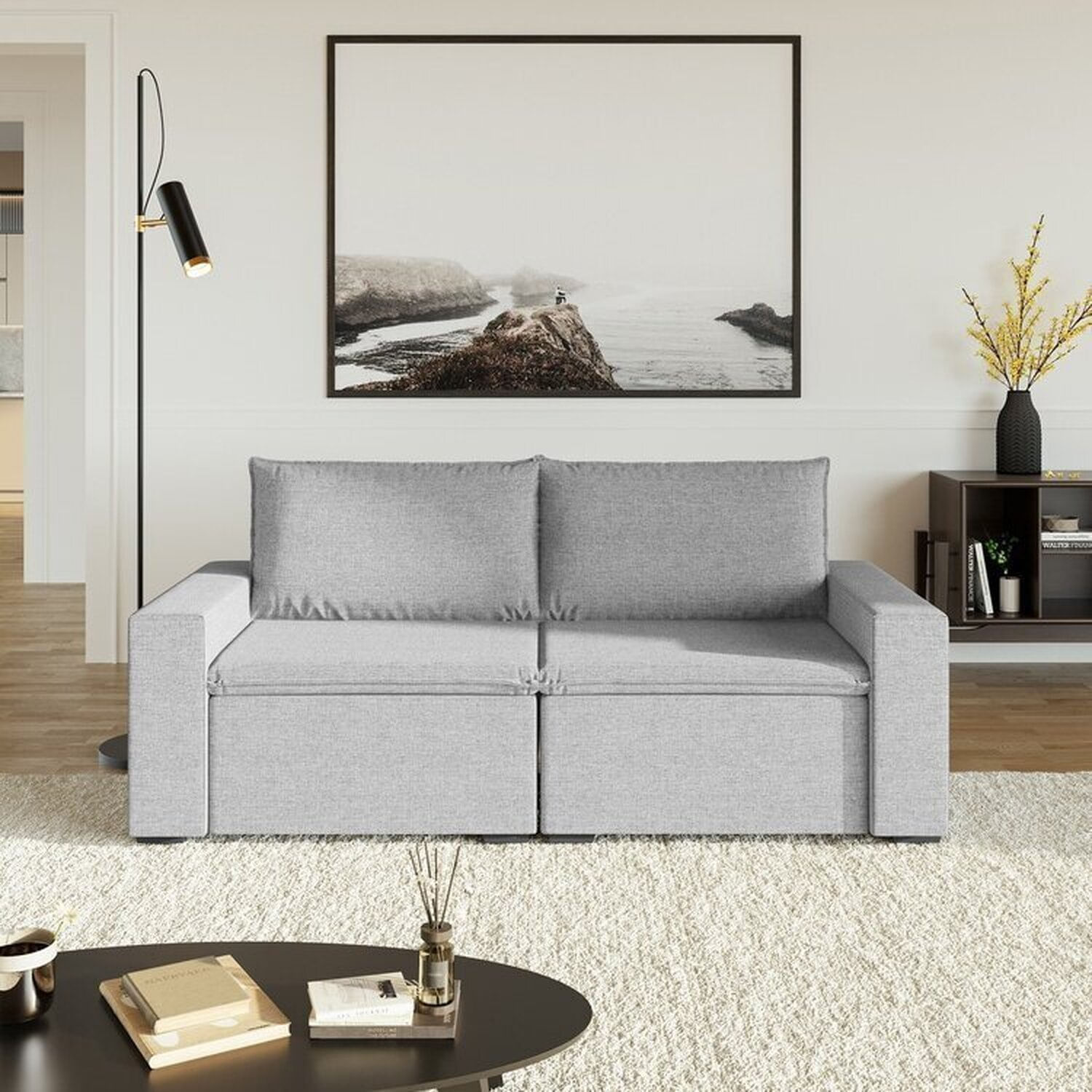 Sofá Modular 1 Módulo Esquerdo 1 Módulo Direito Zen Cabecasa Madeiramadeira Cinza