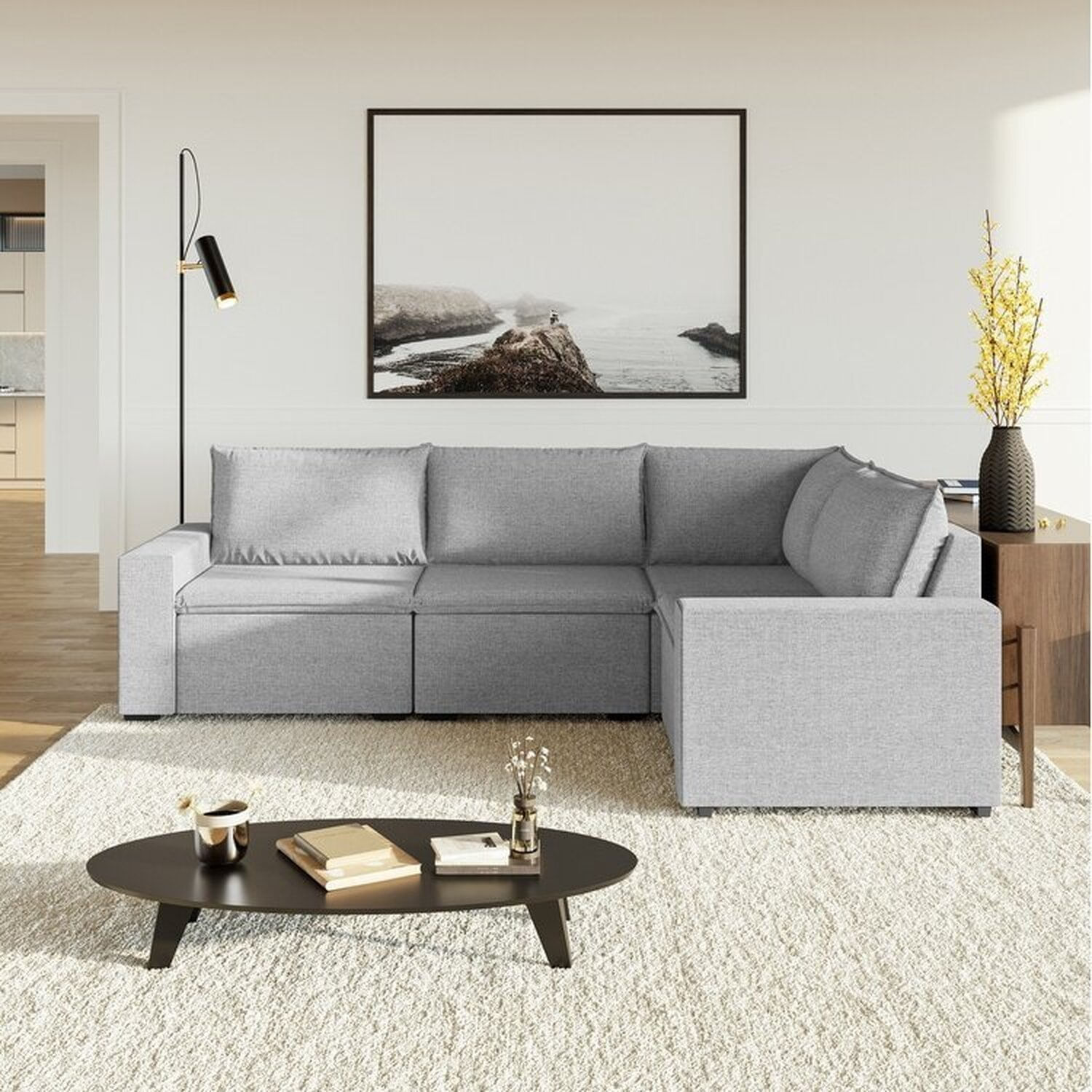 Sofá Modular De Canto 4 Módulos Zen Cabecasa Madeiramadeira Cinza