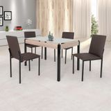 Conjunto Sala De Jantar Mesa Dubai 120x75cm Tampo Vidro Com 4 Cadeiras Ciplafe Carvalho/preto/linho Marrom