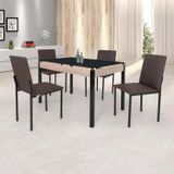 Conjunto Sala De Jantar Mesa Dubai 120x75cm Tampo Vidro Com 4 Cadeiras Ciplafe Carvalho/preto/linho Marrom