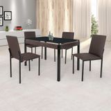 Conjunto Sala De Jantar Mesa Dubai 120x75cm Tampo Vidro Com 4 Cadeiras Ciplafe Preto/linho Marrom