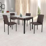 Conjunto Sala De Jantar Mesa Dubai 120x75cm Tampo Vidro Com 4 Cadeiras Ciplafe Preto/linho Marrom