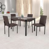 Conjunto Sala De Jantar Mesa Dubai 120x75cm Tampo Vidro Com 4 Cadeiras Ciplafe Preto/linho Marrom