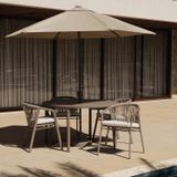 Conjunto Jardim 1 Mesa Ø130cm 4 Cadeiras Com Braços 1 Ombrelone Refúgio Cabecasa Madeiramadeira Champanhe/quaker Areia