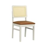 Cadeira Lyon Madeira Maciça Encosto Telinha Natural Assento Estofado Corano Off White/caramelo