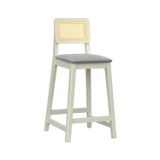 Banqueta Gabi Com 68cm Altura Madeira Maciça Encosto Telinha Assento Estofado Linho Off White/cinza