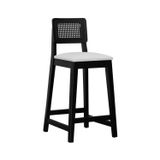 Banqueta Gabi 68cm Altura Madeira Maciça Encosto Telinha Assento Estofado Corano Preto/bege