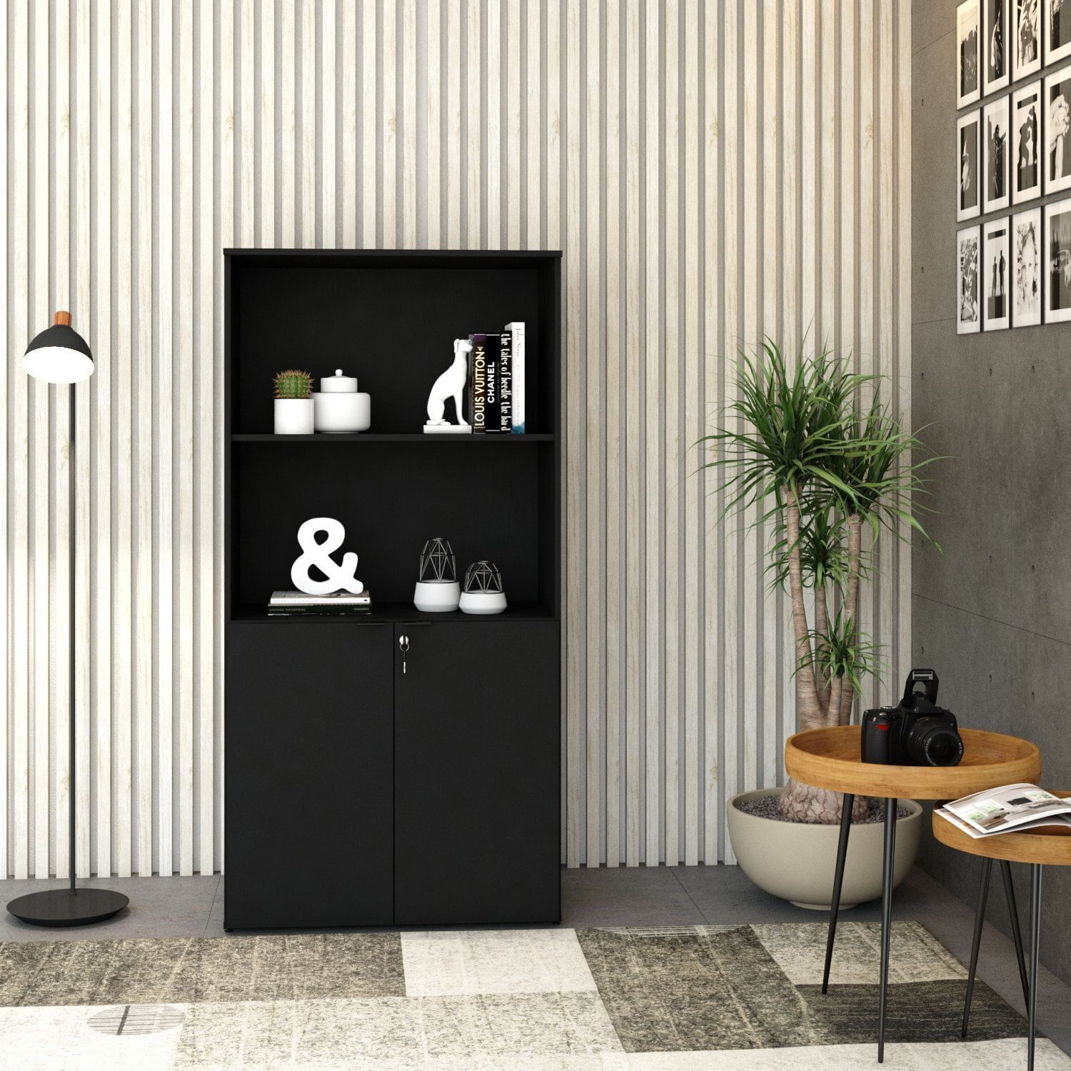 Armário Alto Estante Com 2 Portas 161,5x80x42cm Preto Onix