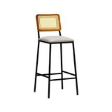 Banqueta Gabi Metal Com 68cm Altura Encosto Telinha Assento Estofado Linho Preto/bege
