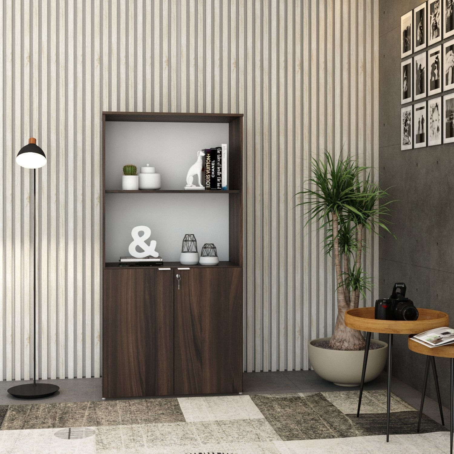 Armário Alto Estante Com 2 Portas 161,5x80x42cm Nogal/branco