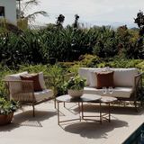 Conjunto Jardim 1 Sofá 1 Poltrona 1 Mesa Baixa 1 Mesa Centro Alta Refúgio Cabecasa Madeiramadeira Champanhe/quaker Areia