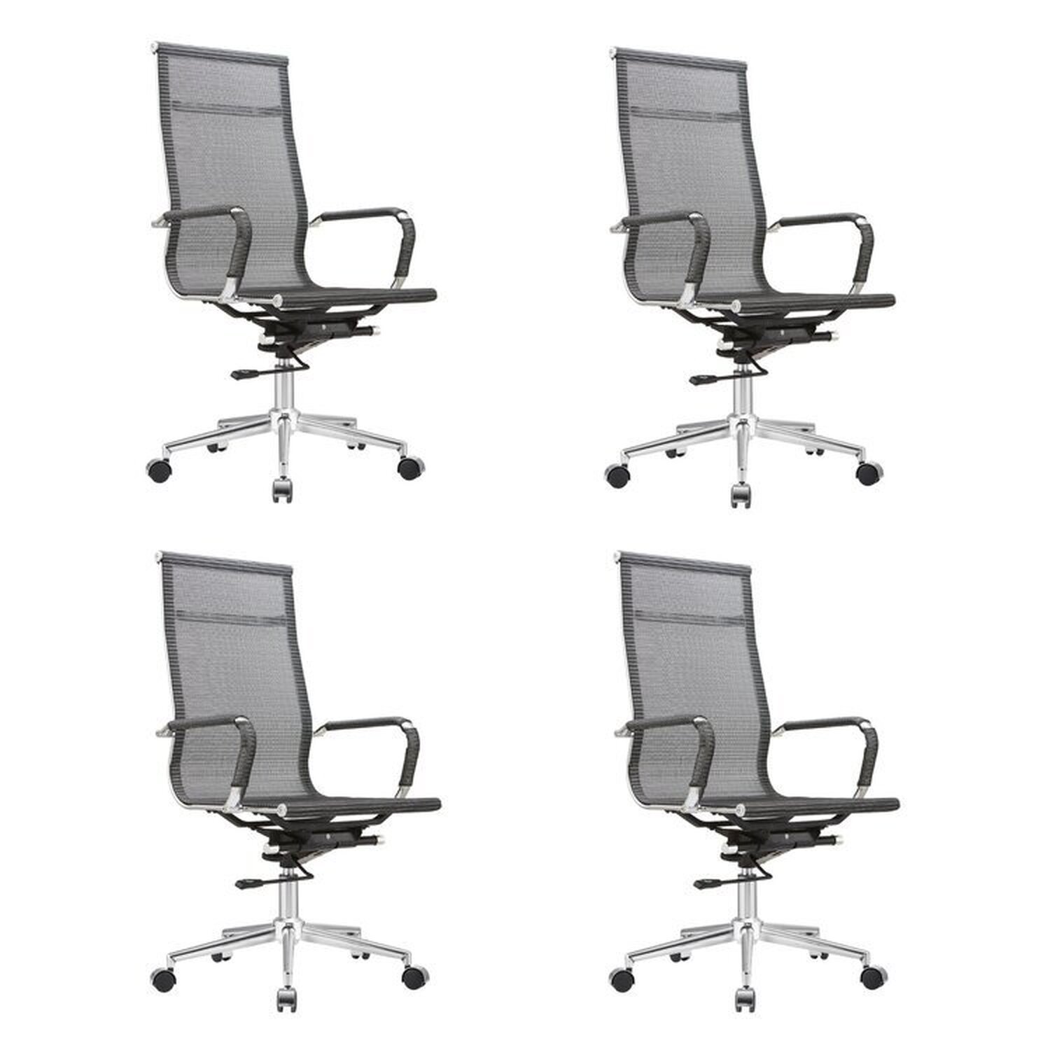 Kit 4 Cadeiras Para Escritório Presidente Giratória Aço Cromado Sidney Cinza