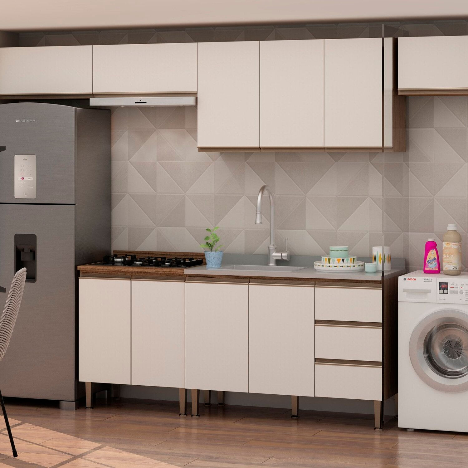 Cozinha Completa Com Área De Serviço Integrada Ébano/off White