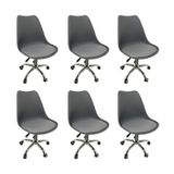 Kit 6 Cadeiras Para Escritório Secretária Decorativa Eames Chicago Cinza