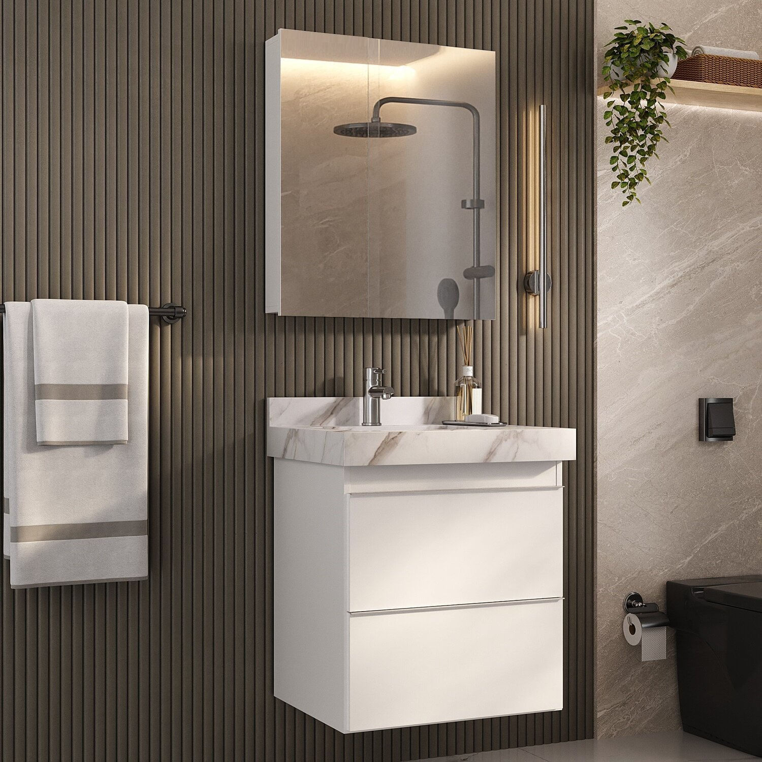 Espelheira Para Banheiro Plus Size 60cm Branco