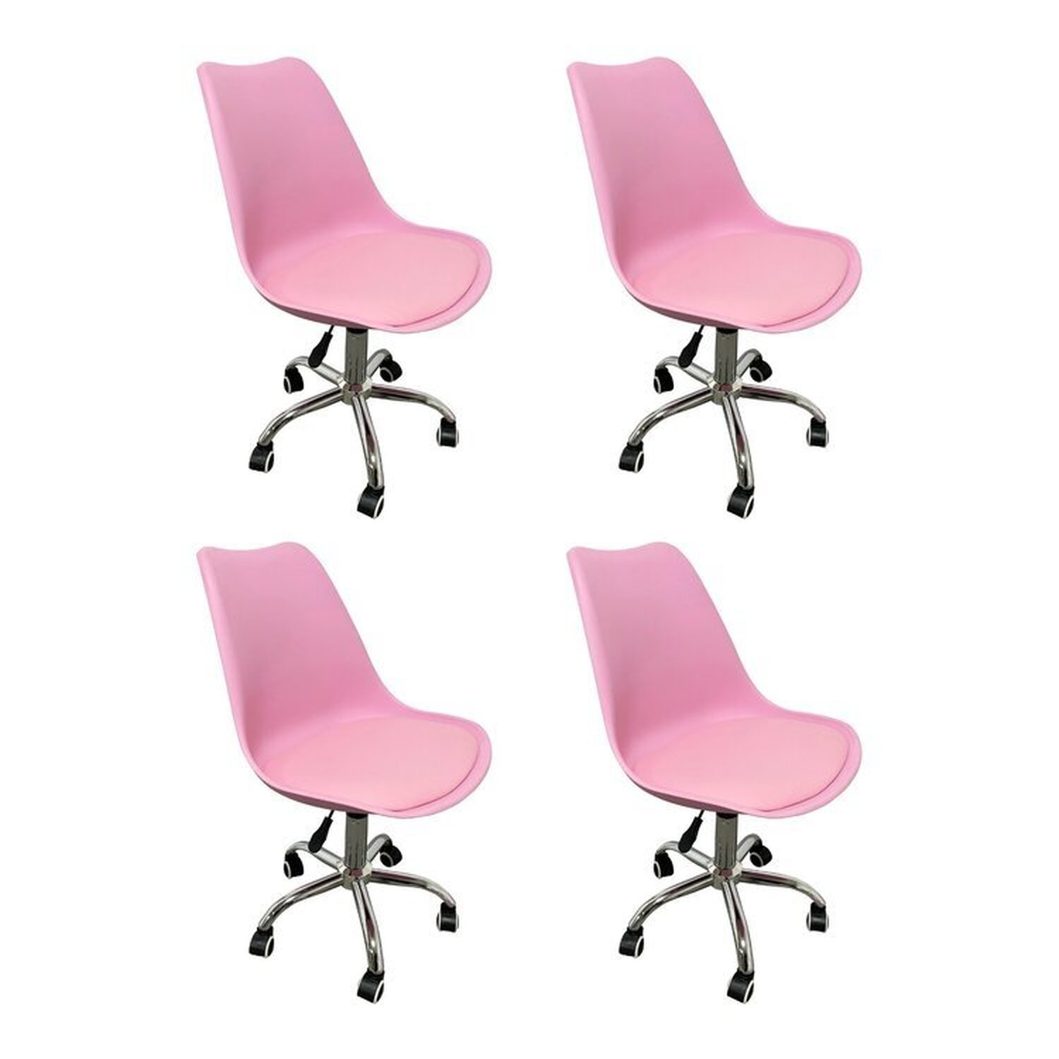 Kit 4 Cadeiras Para Escritório Secretária Decorativa Eames Chicago Rosa