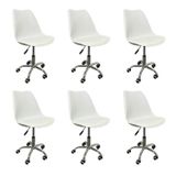 Kit 6 Cadeiras Para Escritório Secretária Decorativa Eames Chicago Branco