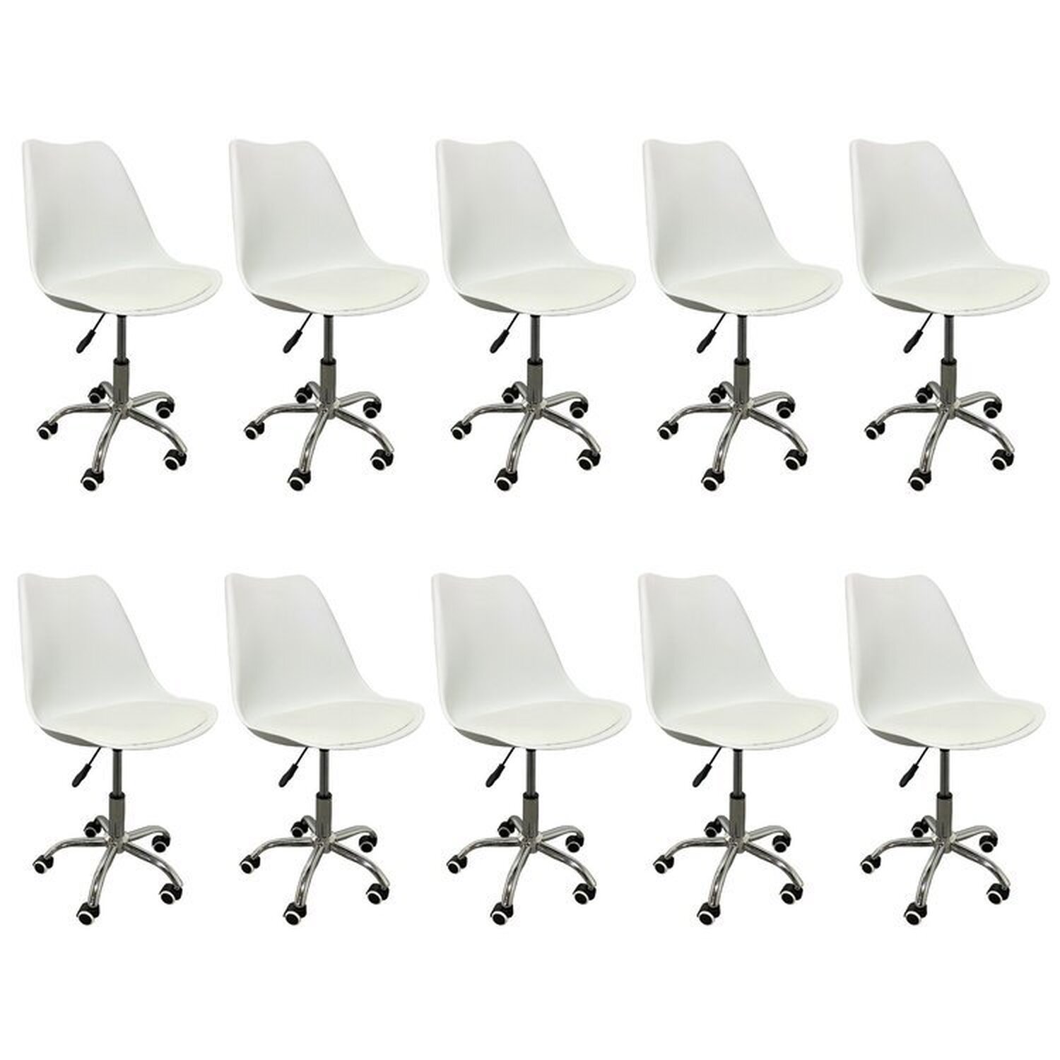 Kit 10 Cadeiras Para Escritório Secretária Decorativa Eames Chicago Branco