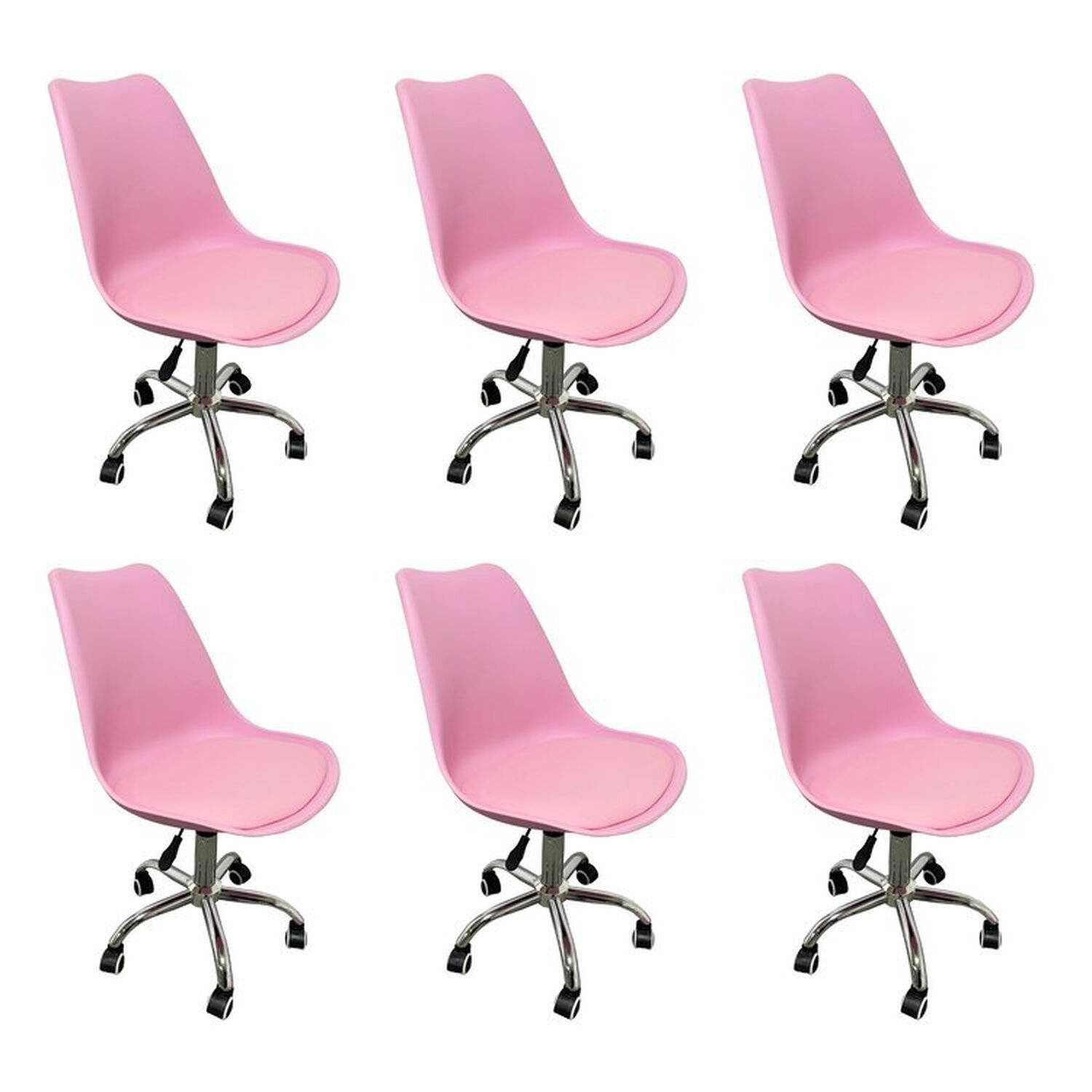 Kit 6 Cadeiras Para Escritório Secretária Decorativa Eames Chicago Rosa
