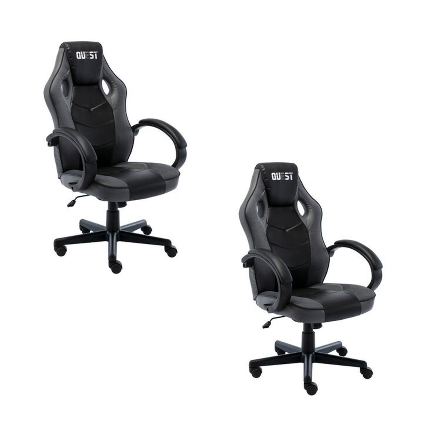 Kit 2 Cadeiras Gamer Giratória Regulavel Quest Preto/cinza