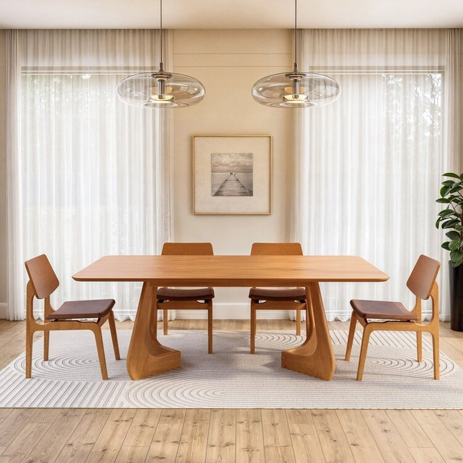 Kit Mesa De Jantar Paineira 210cm E 4 Cadeiras Jandaia Cabecasa Madeiramadeira Amendoa