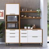 Cozinha Compacta 194cm Com 3 Peças 2 Prateleiras E 1 Paneleiro 100% Mdf Vicenza Espresso Móveis Amêndoa/branco
