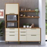 Cozinha Compacta 194cm Com 3 Peças 2 Prateleiras E 1 Paneleiro 100% Mdf Vicenza Espresso Móveis Amêndoa/off White