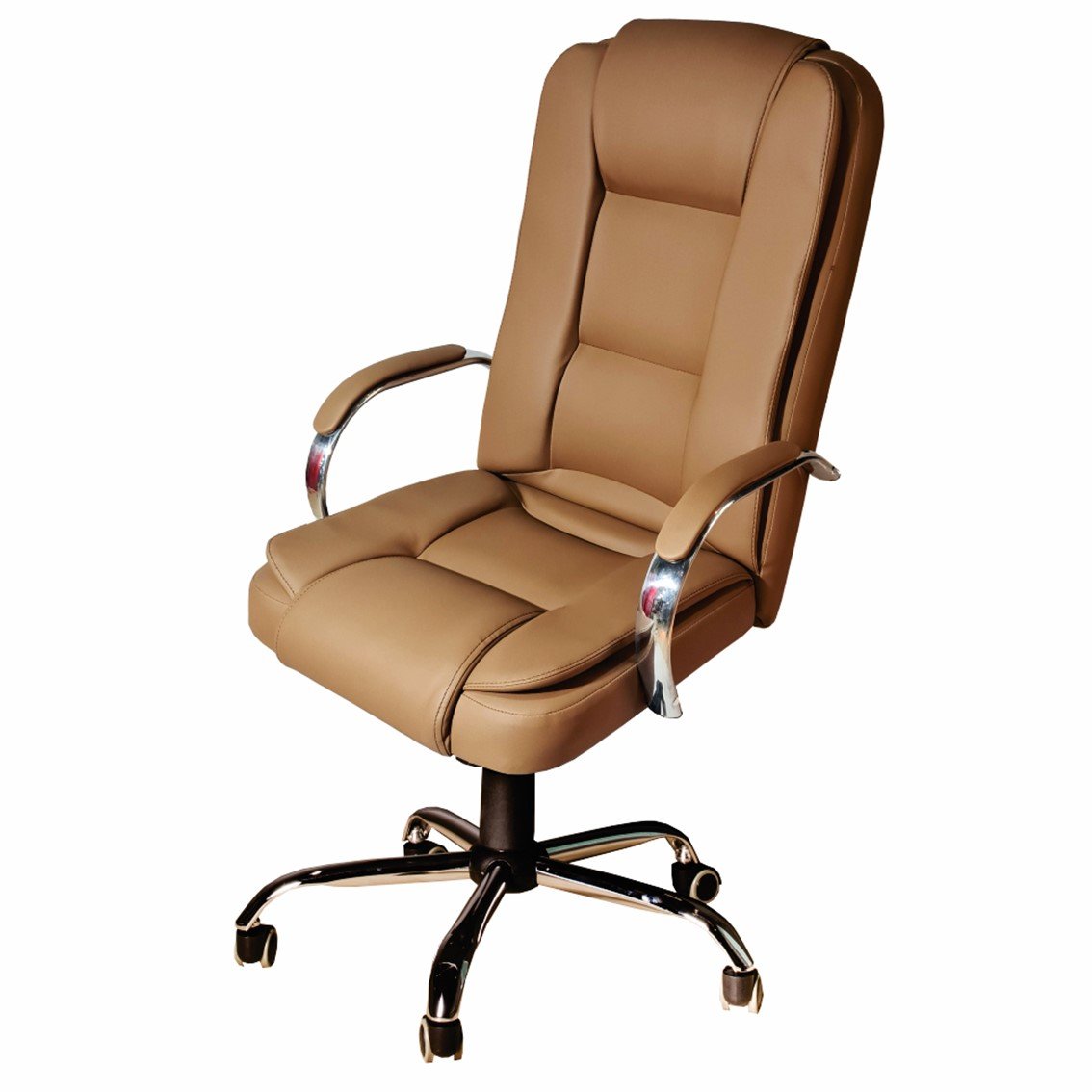 Cadeira De Escritório Presidente Em Corino Base Cromada Euro Ergo Decor Caramelo