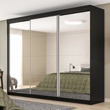 Guarda-roupa Casal 3 Portas Com Espelho 6 Gavetas Grajaú Yescasa Preto