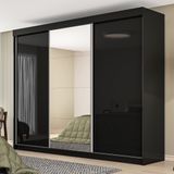 Guarda-roupa Casal 3 Portas 1 Porta Espelho 6 Gavetas Grajaú Yescasa Preto