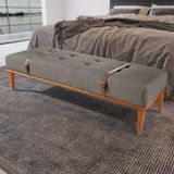 Recamier Em Linho 150cm Com Cinto Em Couro Yarin Cinza