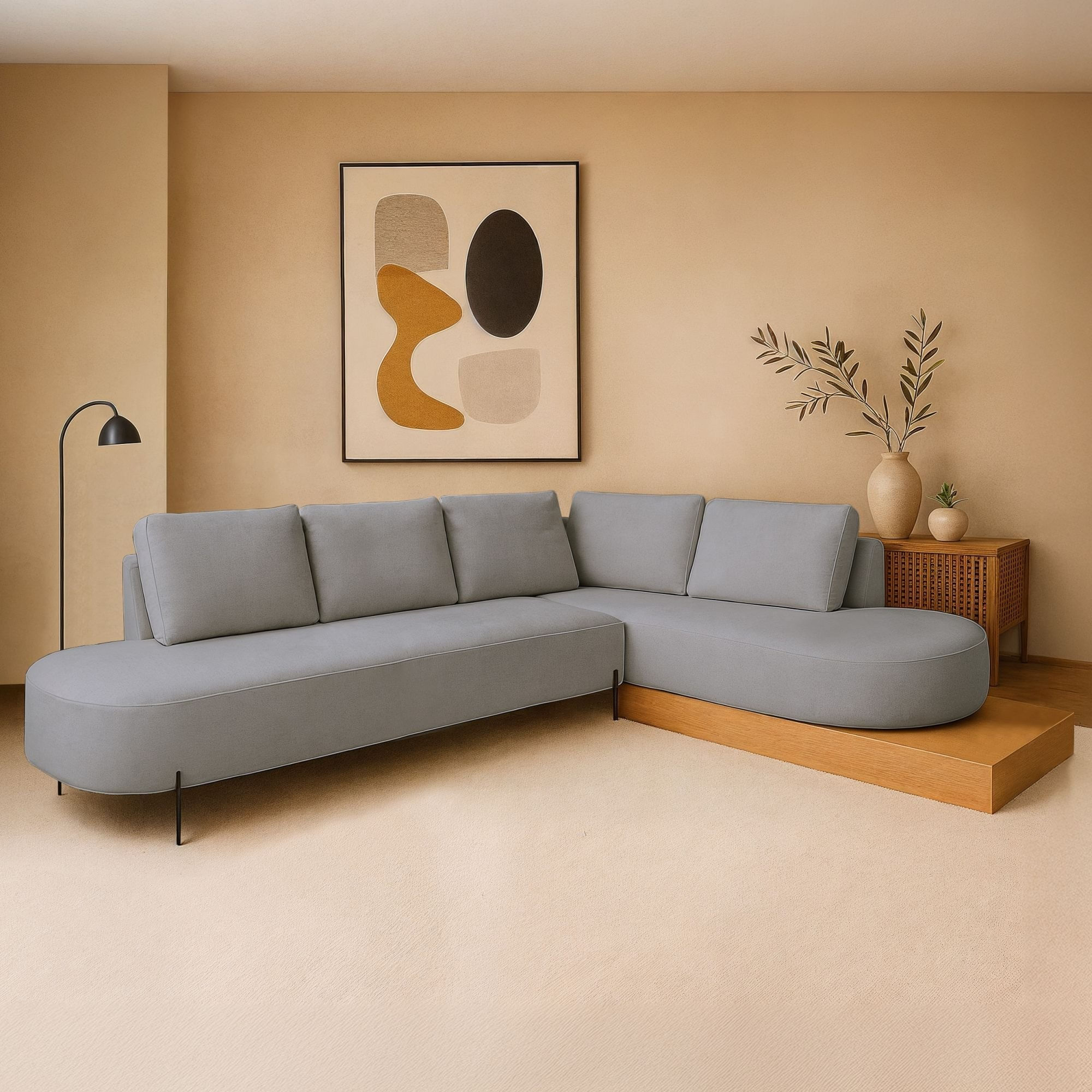 Sofá De Canto Boreal Base De Madeira Direito